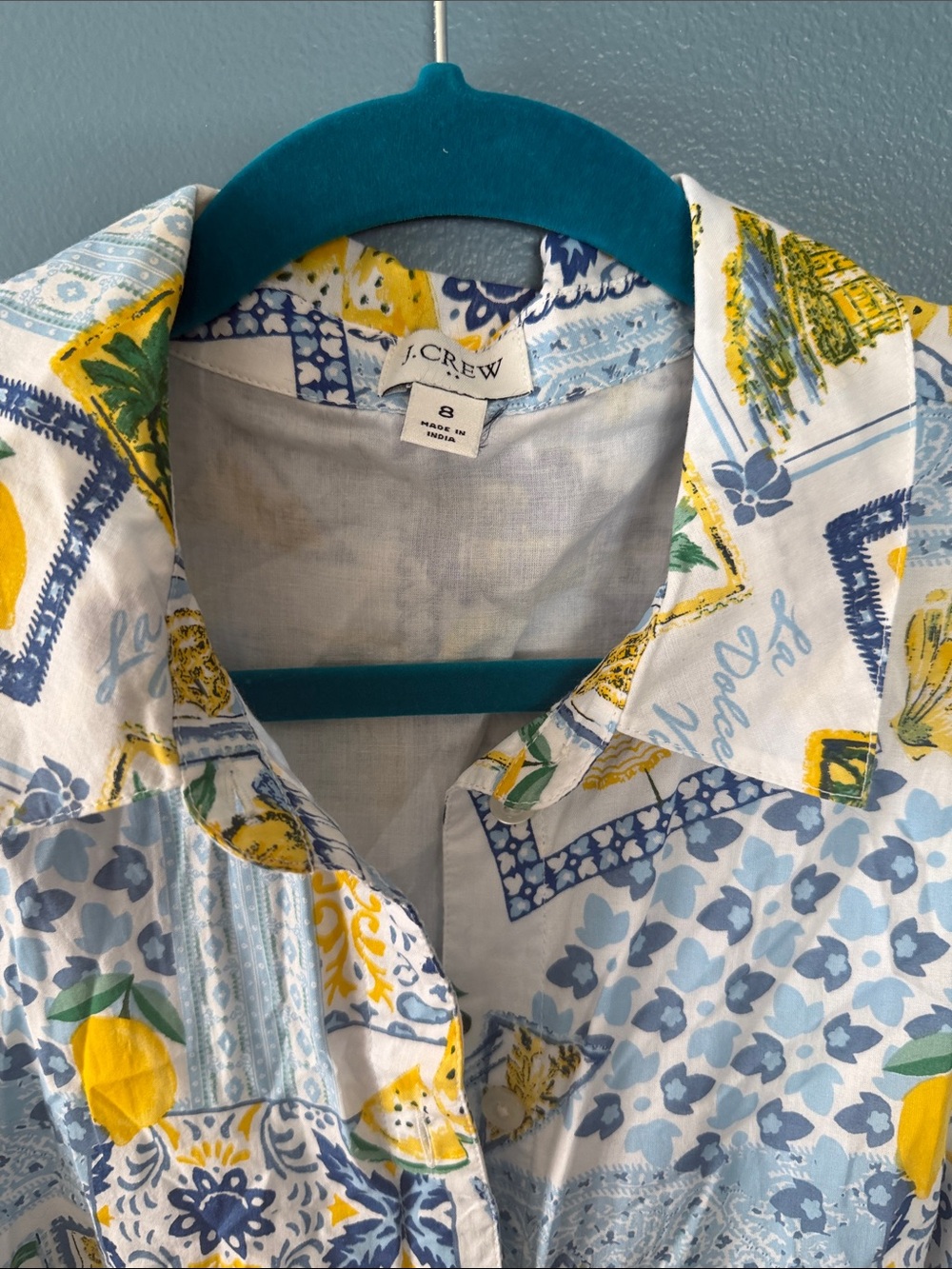 J. Crew Sleeveless Tile & Lemon Maxi Dress - Yellow & Blue - Picture 2 of 5